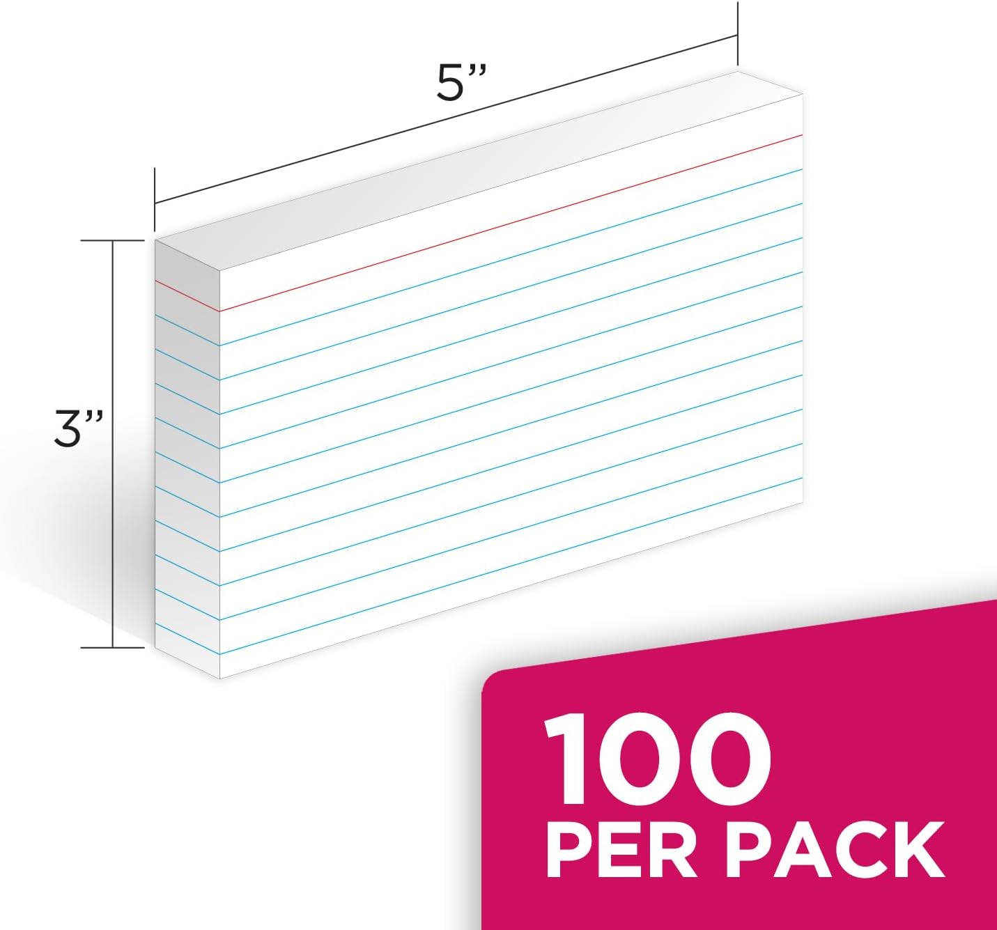 KAISA Lined Index Card 3"x5" Index Cards Flashcards, 300 Count Ruled on Front, Blank on Back Index Cards, White 3 pack of 100 Shrink
