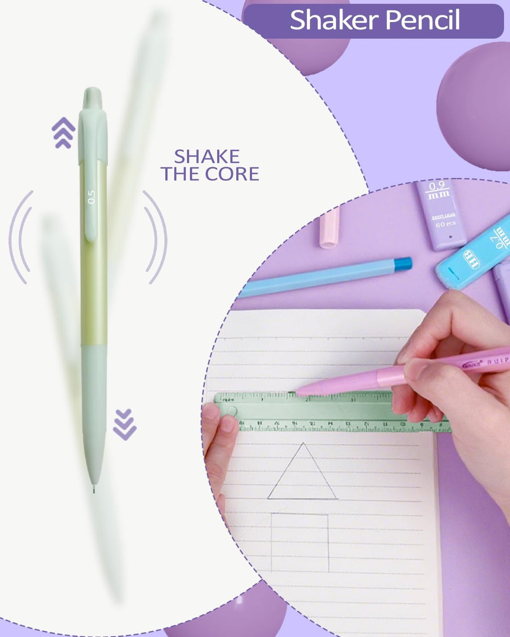 42PCS Mechanical Pencil Set with Cute Pencil Case ,12X Pastel Mechanical Pencil 0.5mm, 0.7mm, 0.9mm & 2.0mm with 564X HB Leads Student Stationary Set for Writing Drawing Ideal Study Essentials (Green)