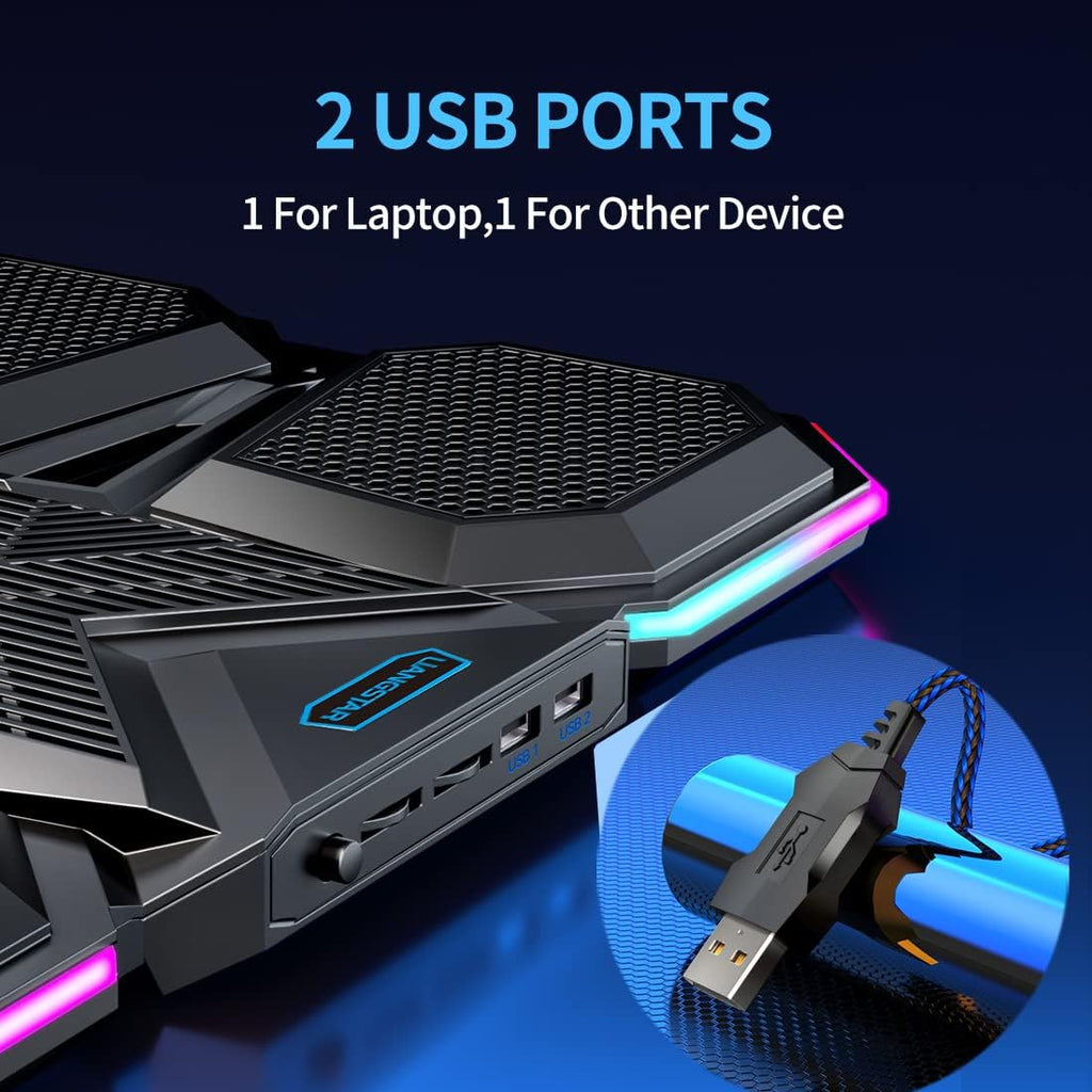 LIANGSTAR Laptop Cooling Pad Gaming Laptop Cooler, Laptop Fan Cooling Stand with 6 Quiet Fans for 15.6-17.3 Inch, 7 Height Adjust, RGB LED Light 4 Modes, Switch Control Fan Speed, 2 USB Port, 2023 New