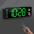 Digital Wall Clock, Digital Clock Large Display with Remote Control, Corded LED Alarm Clocks with Date, Week, Temp, Humidity, Auto DST, Countdown, for Living Room Bedroom Classroom Office (Green)