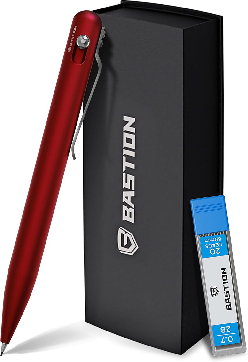 BASTION® Luxury Mechanical Pencil, Professional Lightweight Medium Point Aluminum Pencil for Birthday Gift includes 20 x 0.77mm Lead Refills - Red
