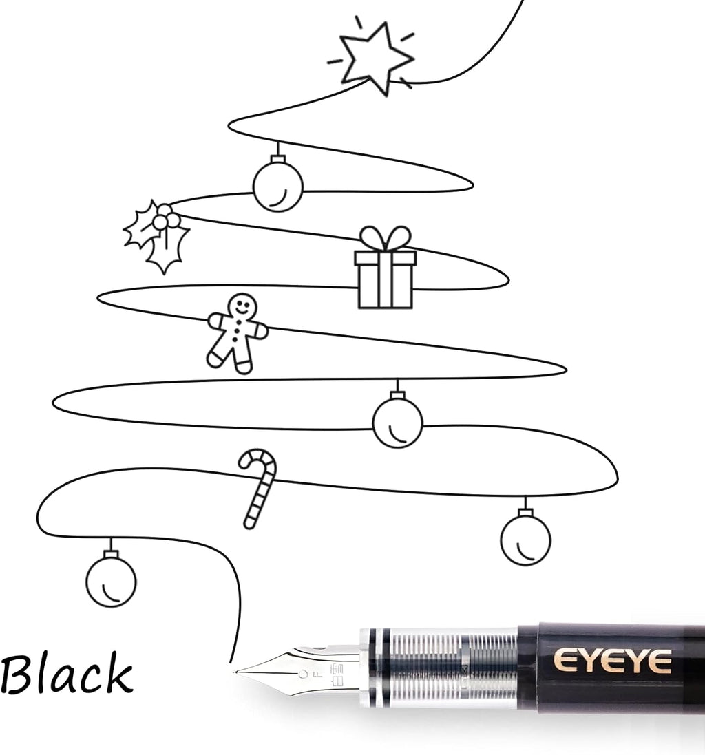 EYEYE Disposable Fountain Pens, 8 Pack Black Fine Point Pens Calligraphy Pens for Writing, Stainless Steel Nib, Smooth Writing for Journaling, Drafting, Sketching, Doodling & Office Supplies