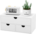 Bamboo Desk Organizer with Drawers Desktop Storage Drawers for Bills Office Supplies Kitchen Utensils Organizing Tool for Home Classroom Organization No Assembly (White)