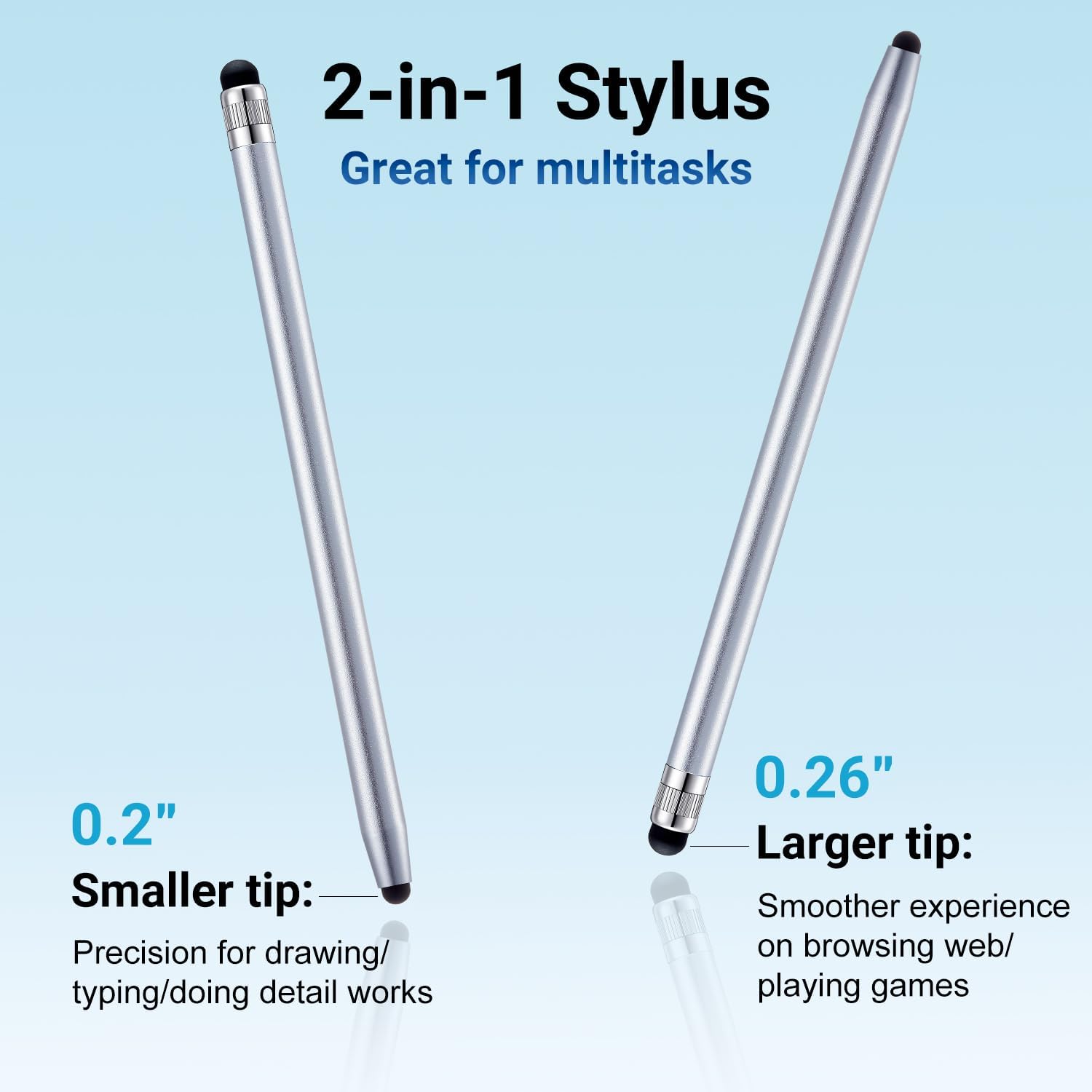 LINFANC 12Pcs Silver Stylus Pen for Touchscreen, 2-in-1 High Precision & Sensitivity Stylus Pen for iPhone/iPad/Android Smartphones and Tablets Compatible with All Touch Screens