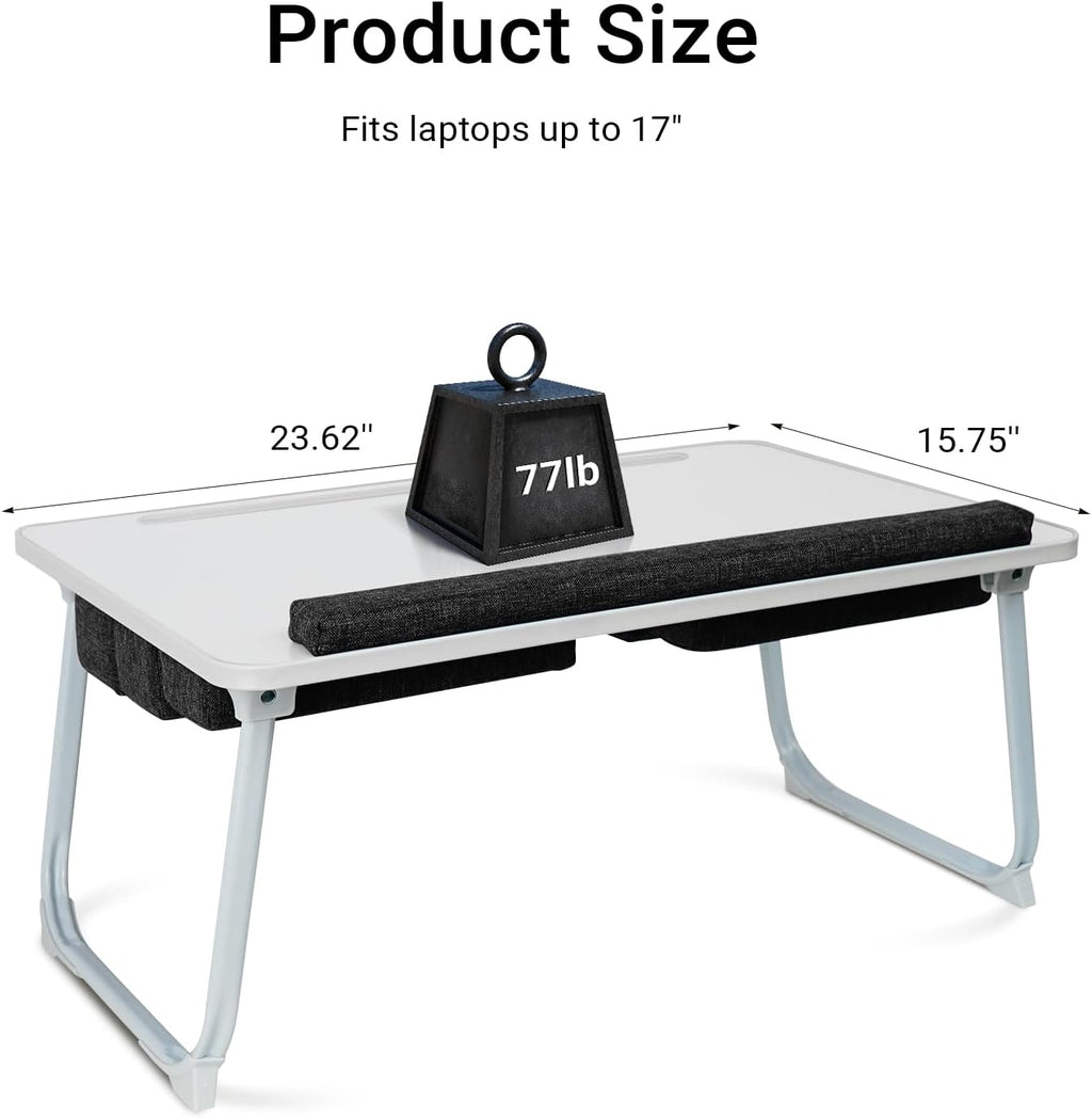 Lap Desk for Laptop with Cushion,Folding Laptop Desk for Bed,Bed Desk,Portable Computer Lap Desk,23.62"*15.74",White