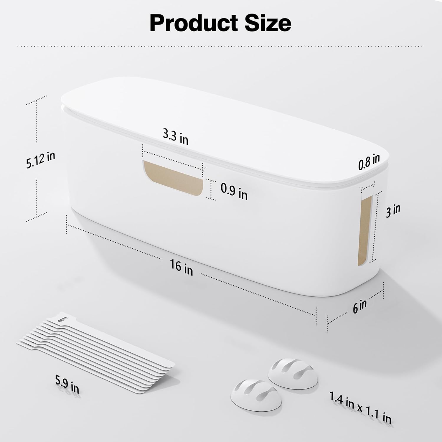 Cable Management Box - Large Cord Organizer Box to Hide Power Strip & Under Desk, TV Computer Wires Cable Organizer Box with Baby Proofs, Desk Cord Organizer for Home/Office - White