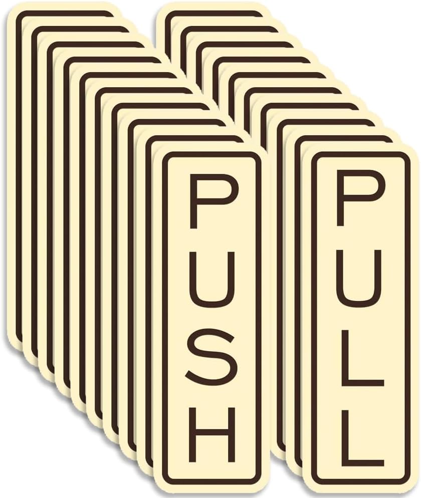 All Quality Classic Vertical Push Pull Door Signs - Great for Glass Doors | Professional Looking Signs | Easy Installation Includes Double-Sided Foam Adhesive Tape (Ivory/Brown) - Medium (10 Pack)