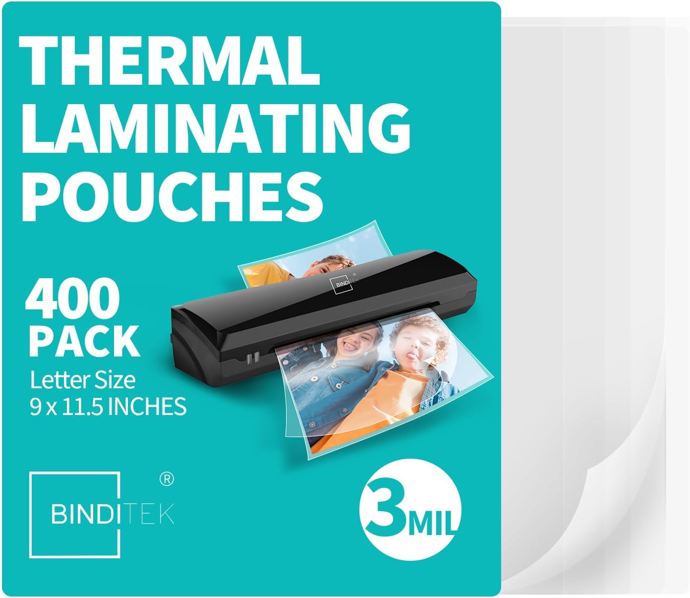 Binditek 400 Pack 3 Mil Thermal Laminating Pouches, 9x11.5 Inches Laminating Sheets, for Letter Size, Ultra Clear, Glossy, Hold 8.5x11 Inches, Heat Seal, School Office Supplies