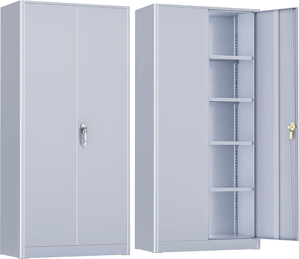 SUNCROWN 72" Metal Storage Cabinet - Heavy-Duty Metal Garage Cabinet with 4 Adjustable Shelves & 2 Doors for Tools, Office, Home, Workshop,Cement Grey-Small