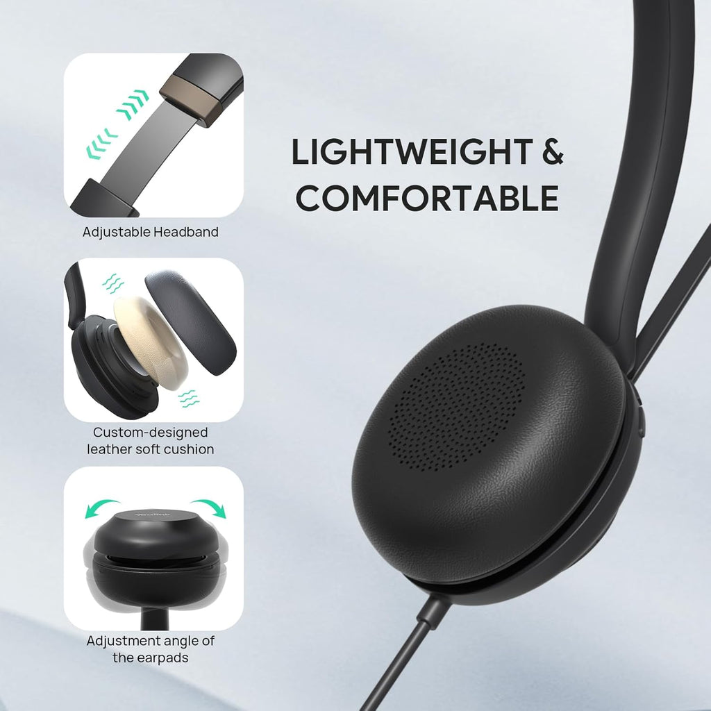 Yealink USB Wired Mono Headset,UH37 Computer Headset with Noise Cancelling Microphone,USB-A & USB-C Call Center Headset for Teams,Zoom,Computer PC Laptop