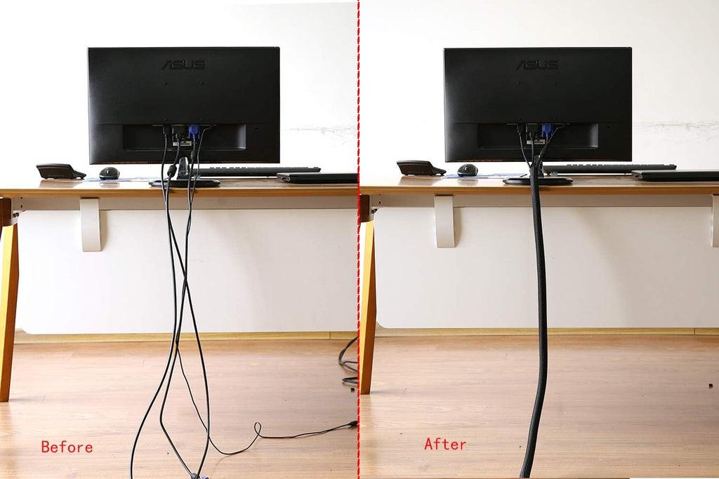 Alex Tech 10ft - 1 inch Cord Protector Wire Loom Tubing Cable Sleeve Split Sleeving For USB Cable Power Cord Audio Video Cable – Protect Cat From Chewing Cords - Black
