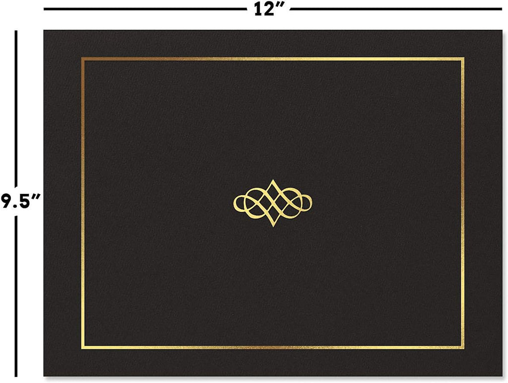 Ornate Empire Award Certificate Collection - Includes 25 Certificate Papers (White/Gold), 25 Heavy Linen Folders (Black/Gold), 25 Gold Foil Seals, Laser & Inkjet Printer Compatible