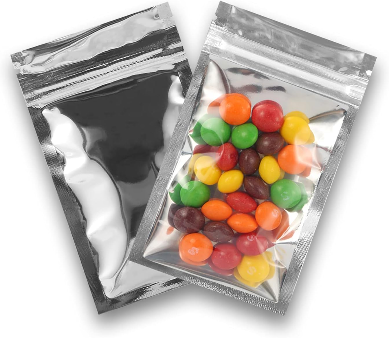 Resealable Mylar Bags | 100 Pcs 2.4 × 3.9 Inch | Smell Proof Bag Heat Seal Cute Packaging Foil Food Sealable Small Front Clear Plastic Silver for Storage Candy Beef Jerky Jewerly Product