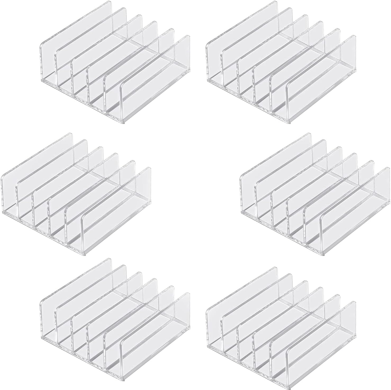 6Pack Acrylic Mail Organizer for Sorting Mail, Business Card, 5Slot Acrylic Mail Sorter for Desktop Shelf, Clear Bill Money Divider for Cash Envelope, Desk Organizer, Home and Office Use