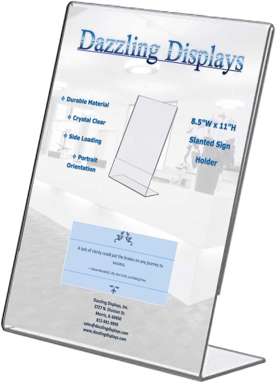 Dazzling Displays Clear Acrylic Slanted Sign Holder 8.5 x 11 - Clear Slanted Picture Frame - Premium Acrylic Sign Holder for Office, Retail, Tradeshow and Home Use (25-Pack)