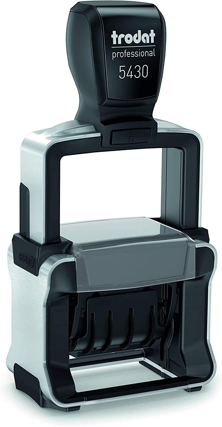 Trodat 5430 Heavy Duty Dater, Month Day Year Format, with Interchangeable Premade Die Plates