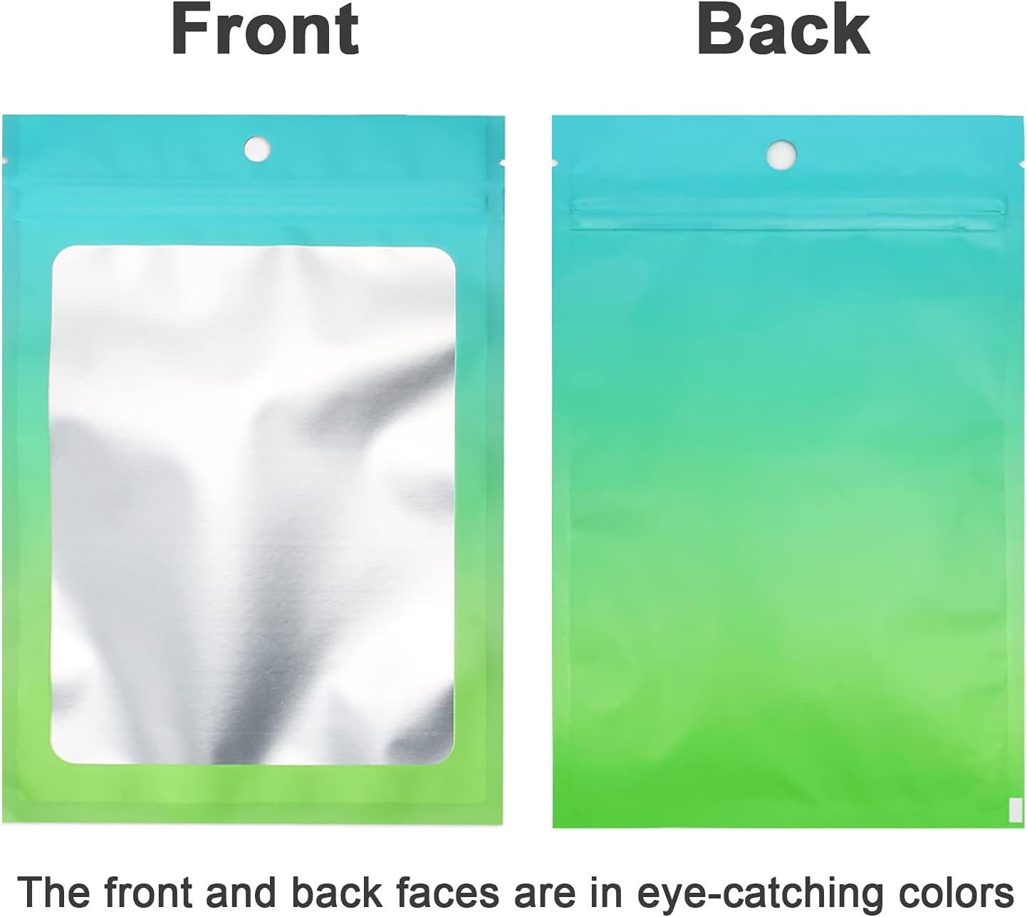 100 Pcs Resealable Mylar Bags, Gradient Color Food Storage Bags, Zip Bag Foil Bags Packaging Pouch for Food Storage, Sample, Small Business (Blue Green, 3.1 X 4.7 Inch)