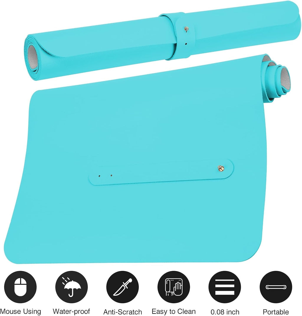 Boutilon Leather Desk Pad Protector,Non-Slip Mouse Pad,Laptop Desk Pad,Office Mouse Mat,Waterproof Leather Desk Blotter,Desk Writing Pad for Office and Home (M-Bright Blue,30"x14")