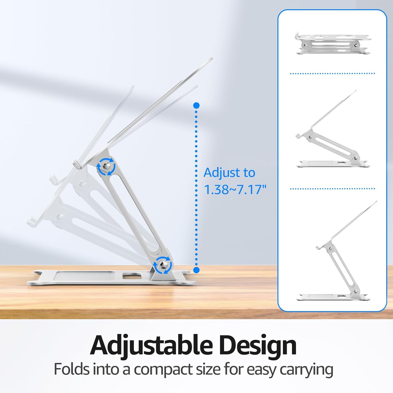 Urmust Laptop Notebook Stand Holder Adjustable Ultrabook Stand Riser Portable Compatible with MacBook Air Pro HP Dell XPS Lenovo All laptops 10-15.6"(Silver)