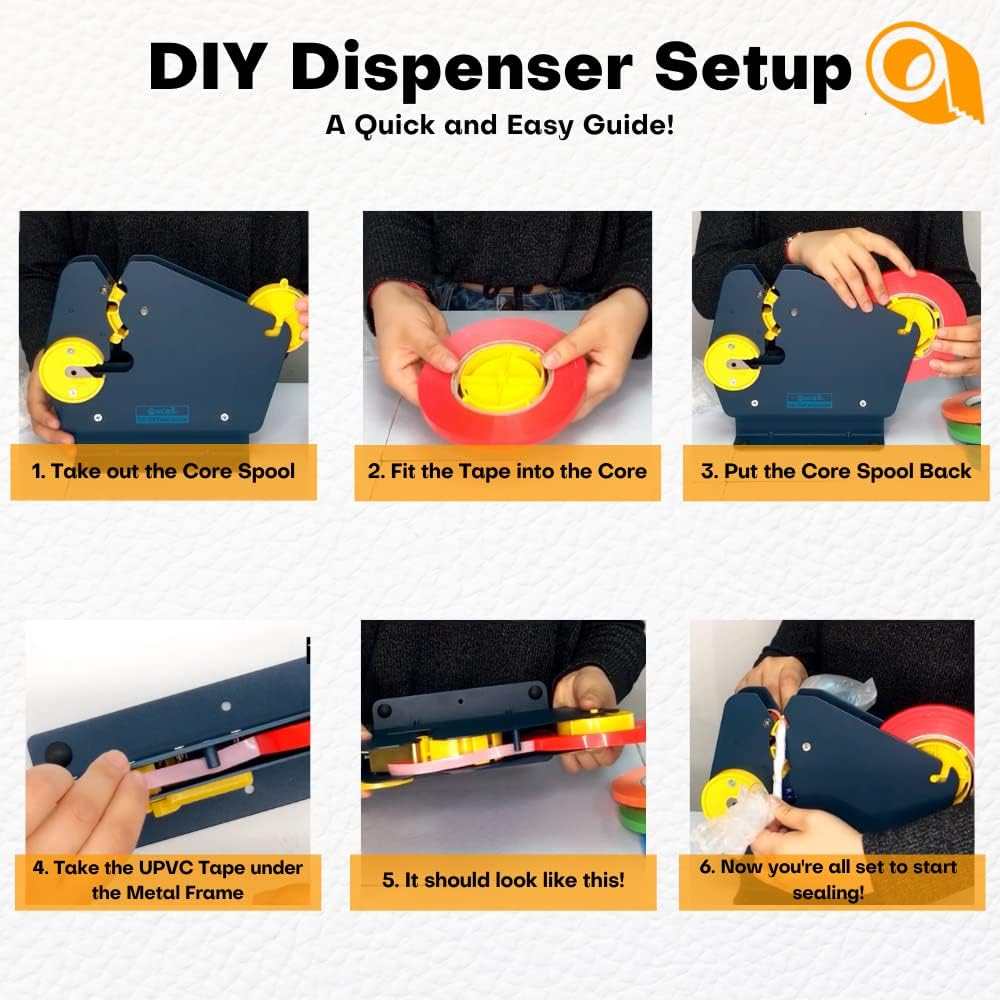 WOD ET-808K Metal Constructed Wide Neck Poly Bag Sealer Taper Dispenser with Trimmer Blade (Pack of 10) - for Sealing Large Volume UPVC Bags: Fits Up to 3/4 inch Wide (Holds 3 inch Core)
