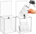 Sweetude 2 Pack Acrylic Donation Box with Lock Tall Tip Jars 8.2 x 6.7 x 5 In Suggestion Ballot Box with Sign Holder Large Locking Raffle Voting Container for Fundraising Ticket Collection(Clear)