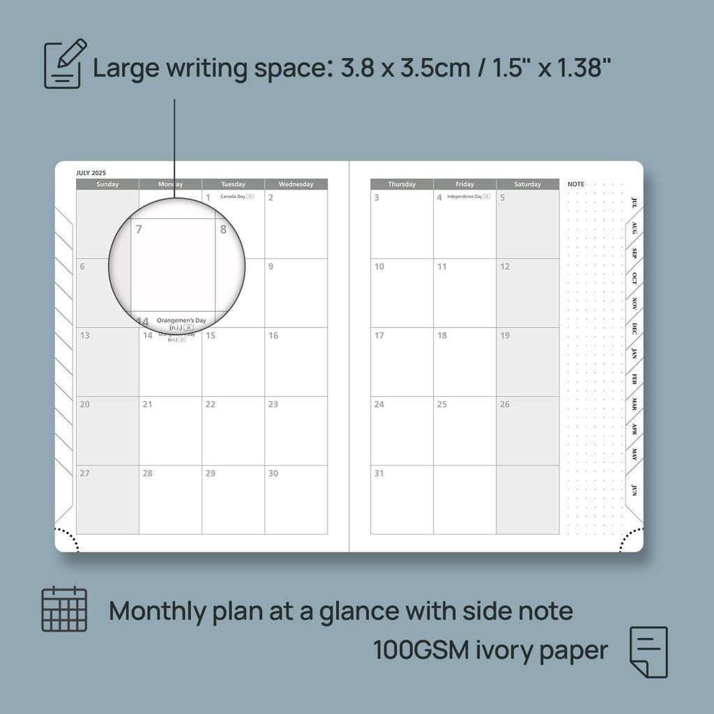 POPRUN Planner 2025-2026 (Medium 6.75''x 8.75''), Horizontal Weekly Notebook Jul.2025 - Jun.2026, Academic Appointment Book with Monthly Tabs, Leather Hardcover, Inner Pocket, 100 GSM - Army Green