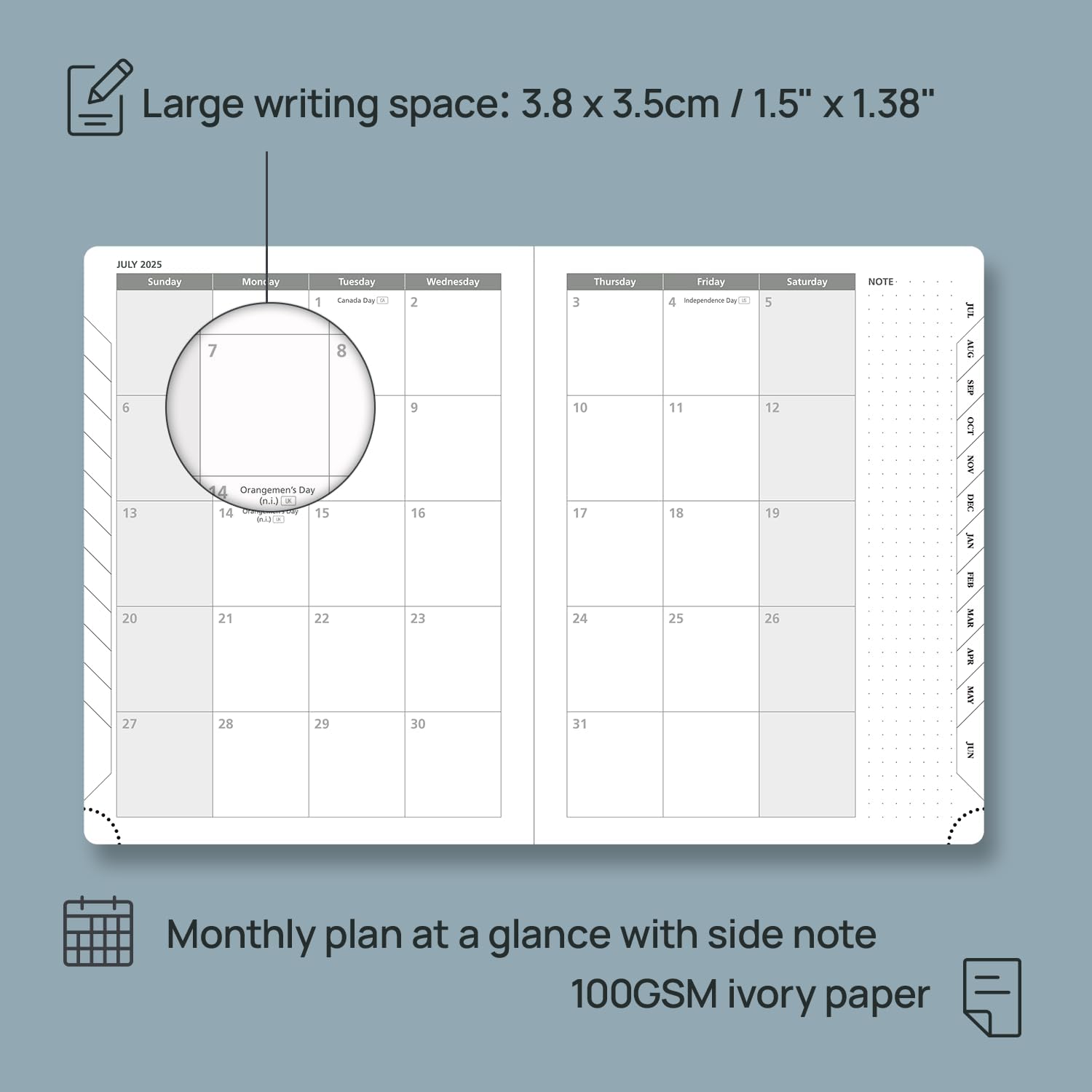 POPRUN Planner 2025-2026 (Medium 6.75''x 8.75''), Horizontal Weekly Notebook Jul.2025 - Jun.2026, Academic Appointment Book with Monthly Tabs, Leather Hardcover, Inner Pocket, 100 GSM - Pacific Green