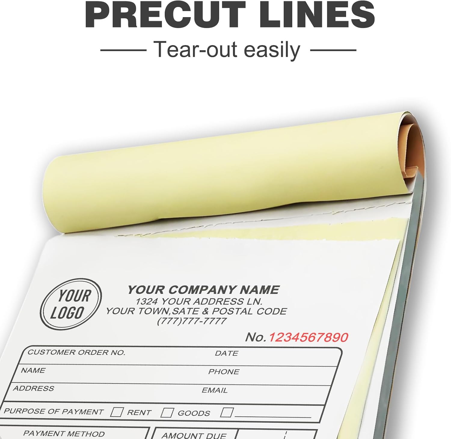 Custom Invoice Receipt Book for Small Business 5.5x8.5" Personalized 3-Part Contractor Duplicate Carbonless Sales Forms with Company Name Address Phone Number 150 Sets