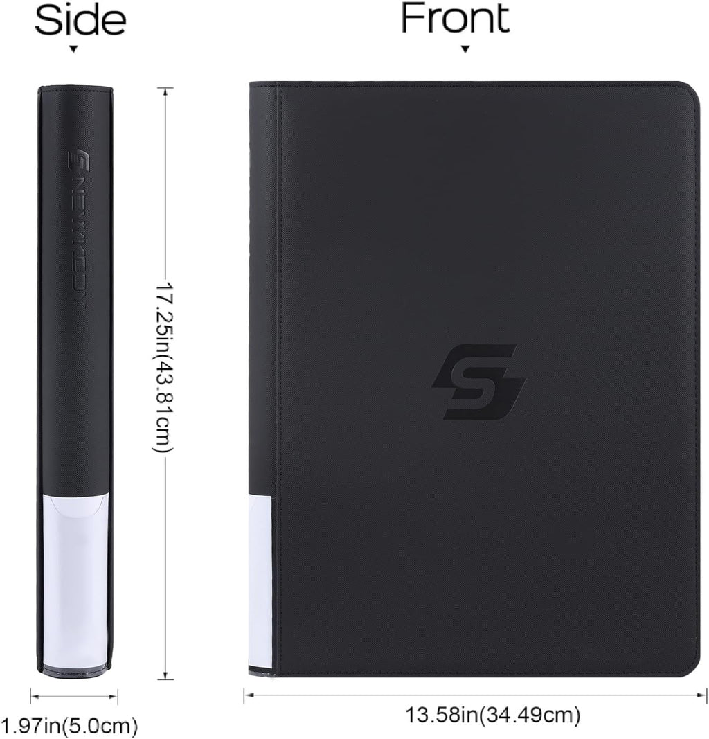 Snekdy premium 1024-pocket trading card binder, 16-pocket cards album, waterproof PU-leather Cover album with side loading, holds gaming, baseball, basketball & sports cards (Black)
