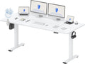 FLEXISPOT 79 x 32 Inch Large Standing Desk, Stand Up Desk with Splice Board, Rising Desks for Home Office, Office Desk with Cup Holder and Headphone Hook (White Frame + White Top, 2 Packages)