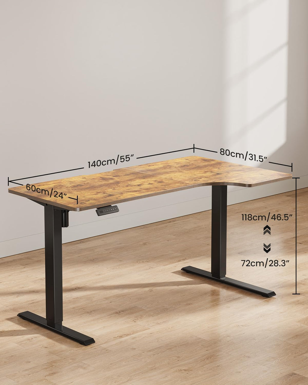 FEZIBO 55×32 inch L Shaped Electric Corner Standing Desk, 4 Memory Height Settings,Home Office & Computer Height Adjustable Table, Ergonomic Sit and Stand Up Workstation with Splice Board,Rustic Brown