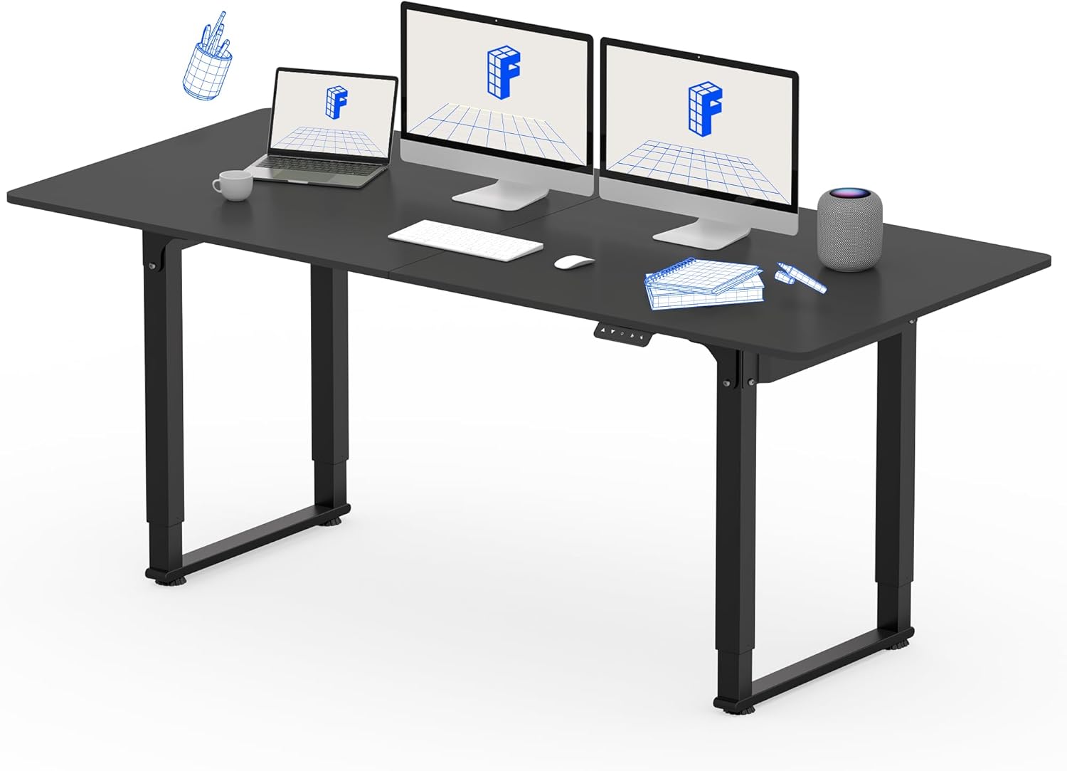 FLEXISPOT 4 Leg Standing Desk 71 x 32 Inch Electric Adjustable Height Sit Stand Desk with Splice Board Home Office Desk, Black Top + Black Frame