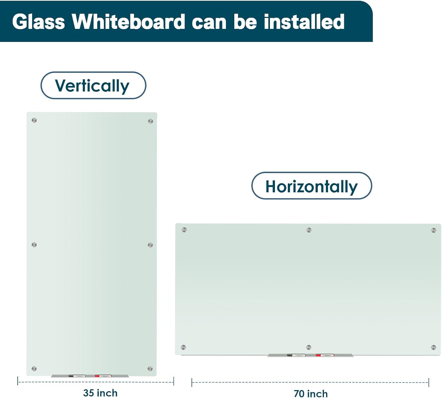 J&J worldwide Glass Whiteboard 6' x 3', Frosted Glass Dry Erase Board Non-Magnetic, Semi-Transparent, Includes Markers, Marker Tray, Eraser for Wall, Office, Home, School