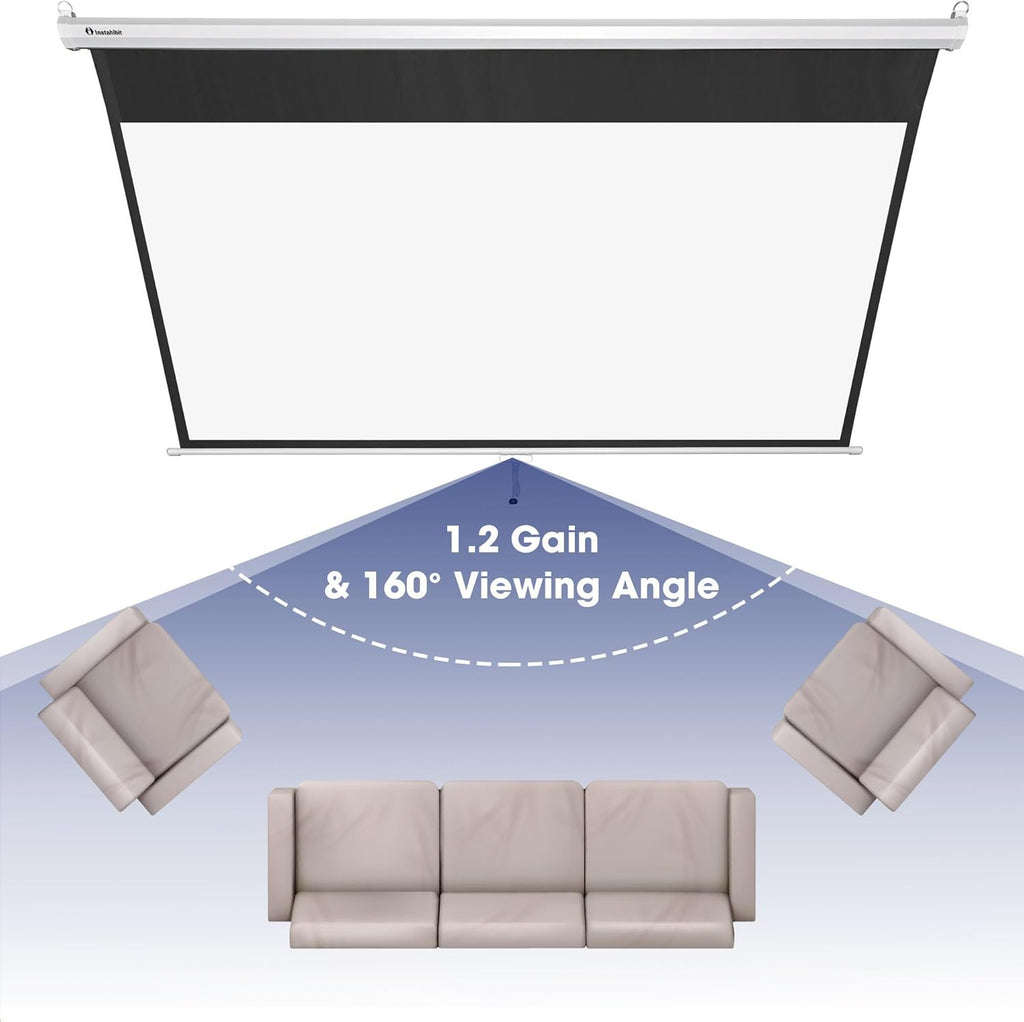 72" 16:9 Manual Pull Down Projector Screen 4K Self-Locking Home Theater Cinema Meeting Room Classroom Restaurant Bar Office