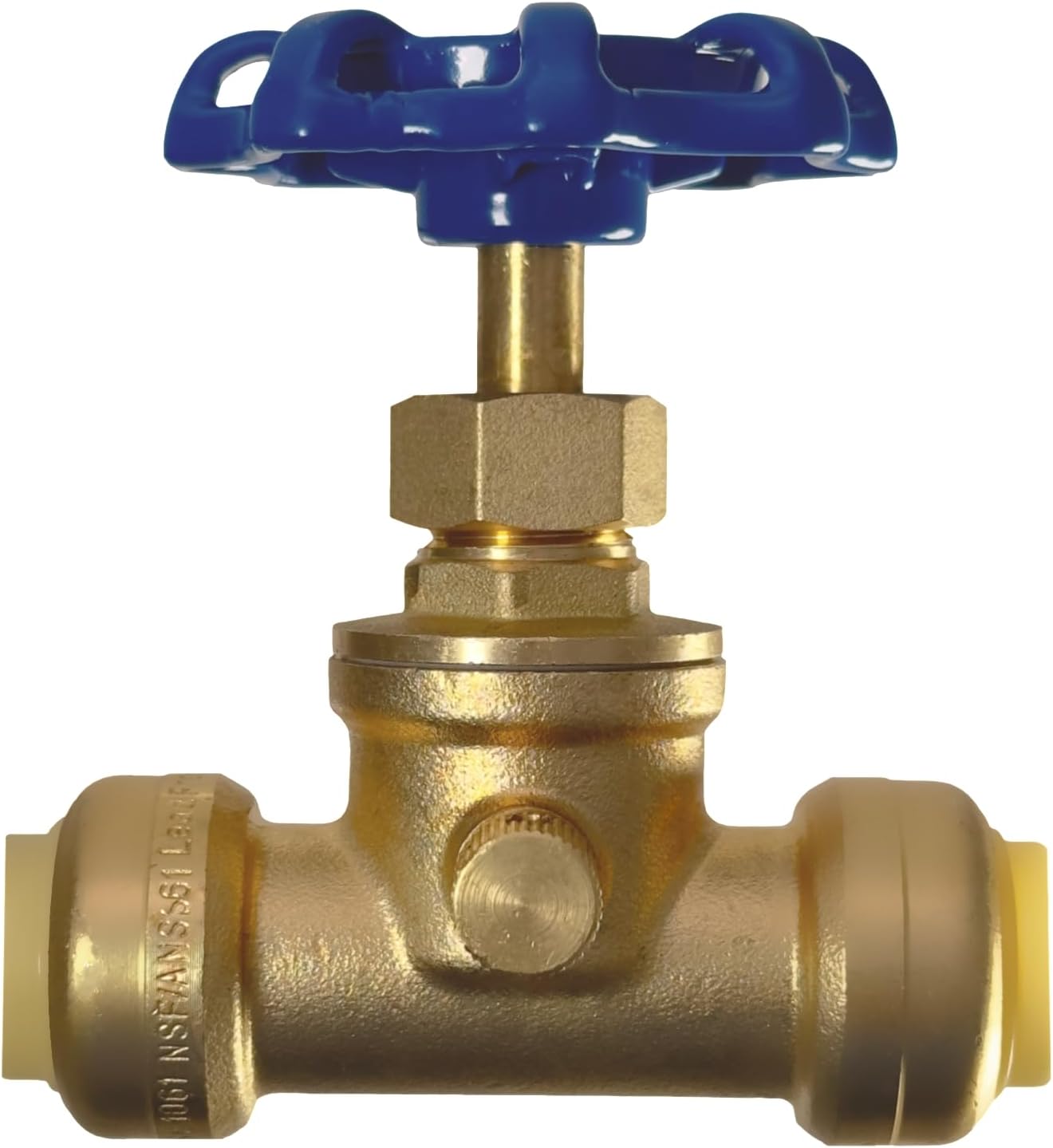 1/2 inch Push Fit Stop Valve with Drain and Vent, Push to Connect Brass Plumbing Fitting, Pex Pipe, Copper, CPVC, PE-RT, HDPE, 2-5-1=1, 1 Piece