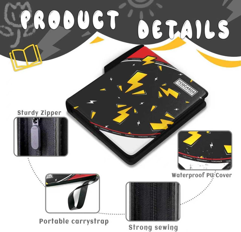 Trading Card Binder 4 Pocket，Card Binder 400 Pockets Card Book Holder Cards with 50 Removable Sleeves，3-Ring Zip Design MTG/TCG/Sport Collectible Trading Card Albums Gifts for Boys and Girls (Black)