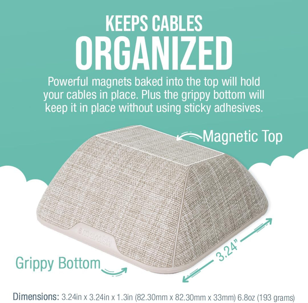 Smartish® Magnetic Cord Holder - Cable Wrangler Organizer with Magnet Clips for Charger Management on Desktop, Nightstand, or Side Table for All Cables, USB-C, Lightning Cables - Lightly Toasted Beige