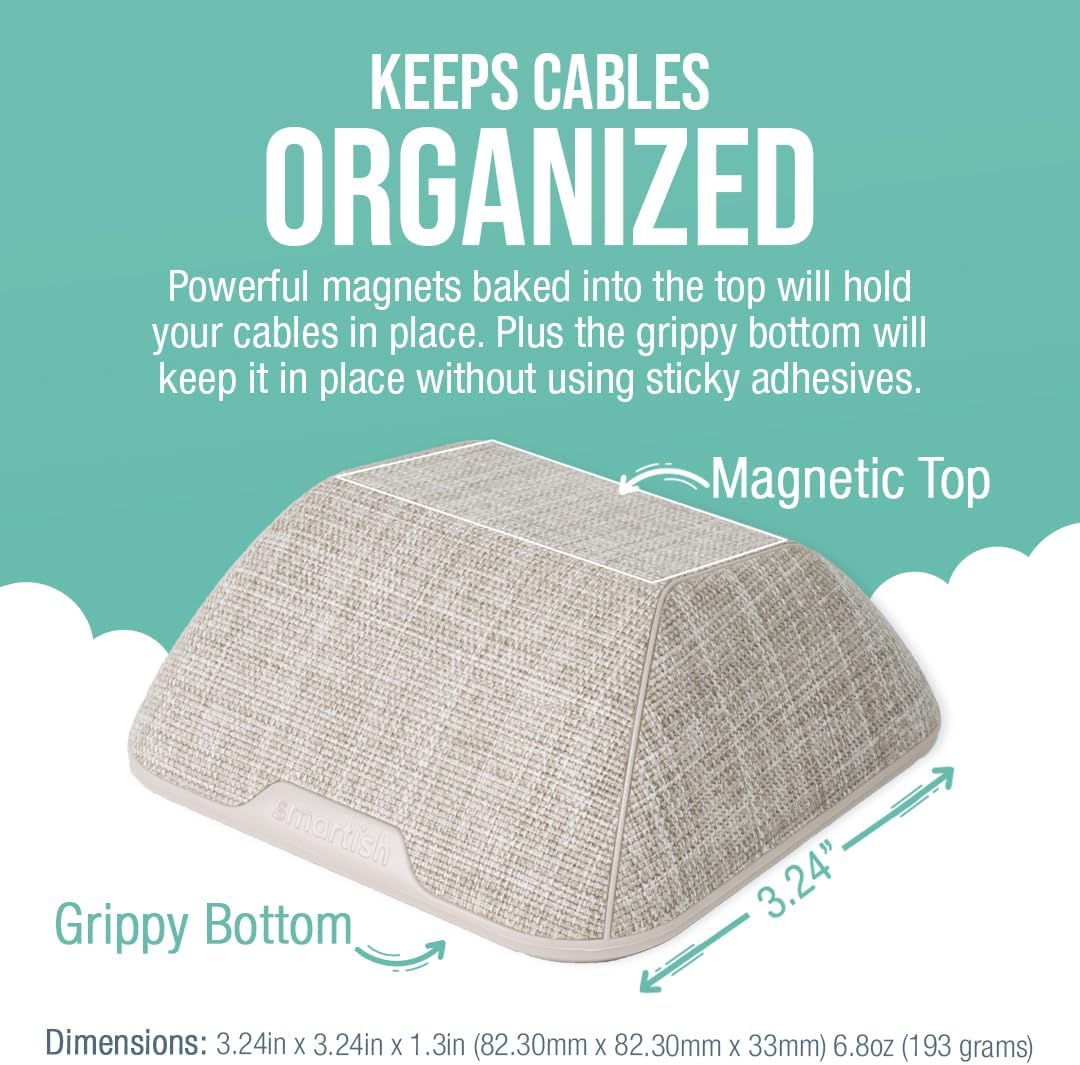 Smartish® Magnetic Cord Holder - Cable Wrangler Organizer with Magnet Clips for Charger Management on Desktop, Nightstand, or Side Table for All Cables, USB-C, Lightning Cables - Lightly Toasted Beige