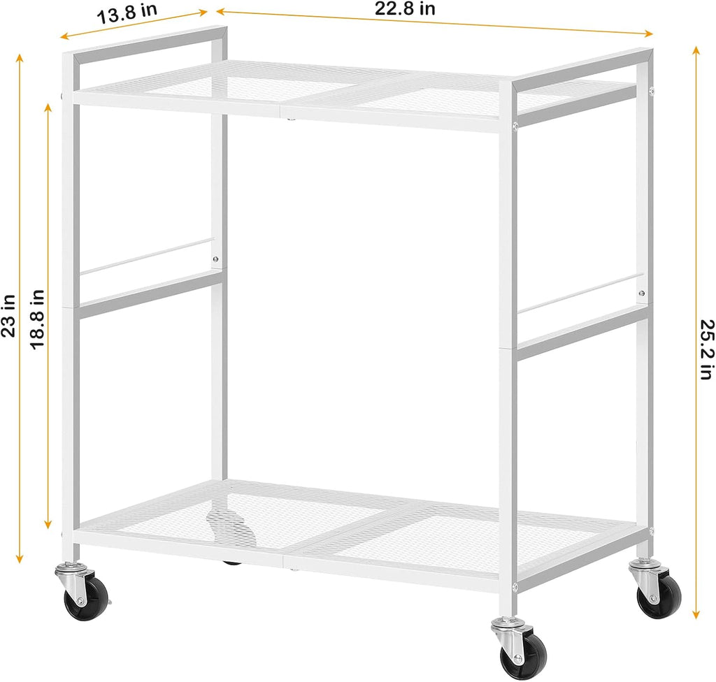 Computer Tower Stand, PC Tower Stand Metal Rolling Cart Holds up to 40lbs, 2 Tier Mobile Printer Stand with Storage Under Desk for Home & Office, White