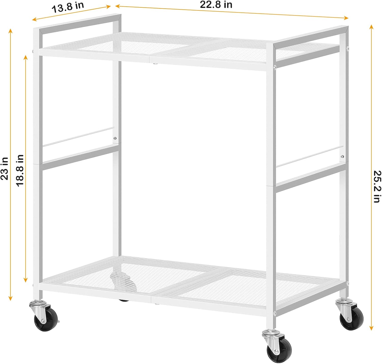 Computer Tower Stand, PC Tower Stand Metal Rolling Cart Holds up to 40lbs, 2 Tier Mobile Printer Stand with Storage Under Desk for Home & Office, White