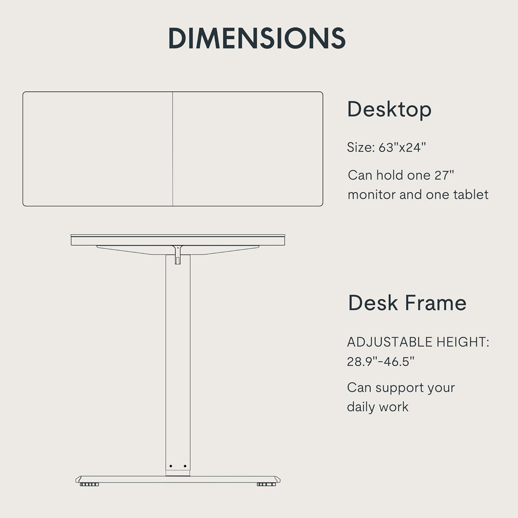 FLEXISPOT Standing Desk 63 x 24 Inch Adjustable Height Desk Home Office Computer Workstation Sit Stand Desk, White Top + White Frame