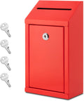 Metal Donation Box with Lock, Wall Mounted, Suggestion Box with 4 Iron Keys, Red, Cash Drop Box with Slot, 1-Pack