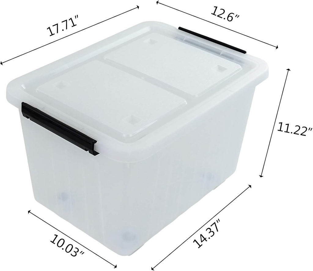 Set of 4 Large Plastic Storage Box with Lid, 30 L Latching Storage Box Bin, Clear