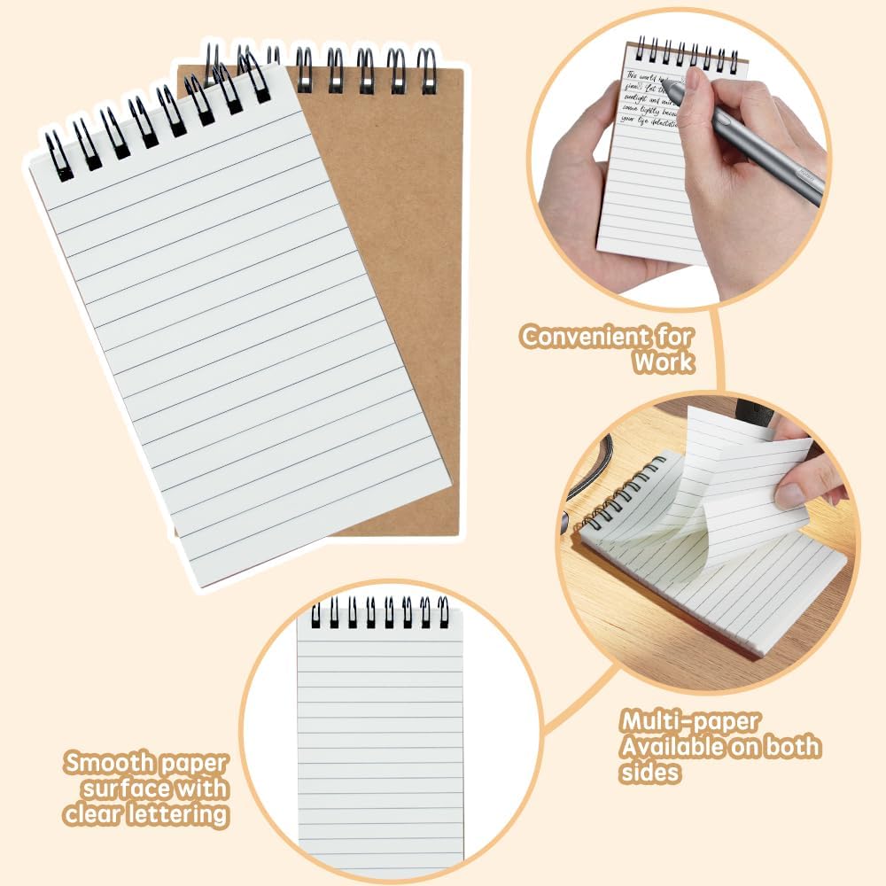 Pocket Notebooks Set of 12, Small 3x5 Spiral Notepads, Office Style Mini Notebook, Small Notepad Pocket Size, Memo Pads for Home, College, Work or School - Lined College Ruled Paper