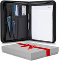 Padfolio Binder - Professional Faux Leather Travel Organizer Pouch for Tablet, Documents, Presentation Folders, Zipper Closure, Notepad - Black