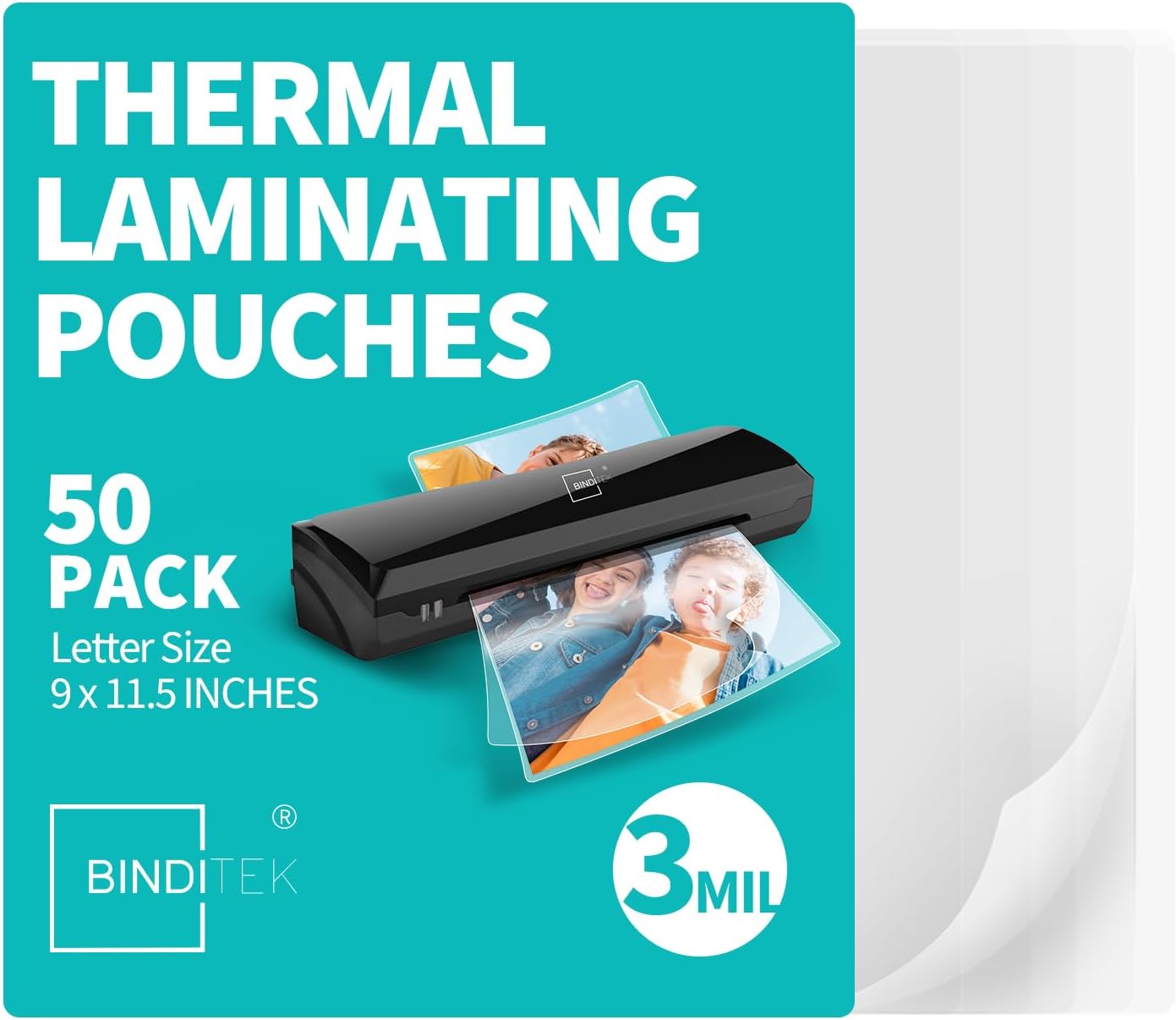 Binditek 50 Pack 3 Mil Thermal Laminating Pouches, 9x11.5 Inches Laminating Sheets, for Letter Size, Ultra Clear, Glossy, Hold 8.5x11 Inches, Heat Seal, School Office Supplies