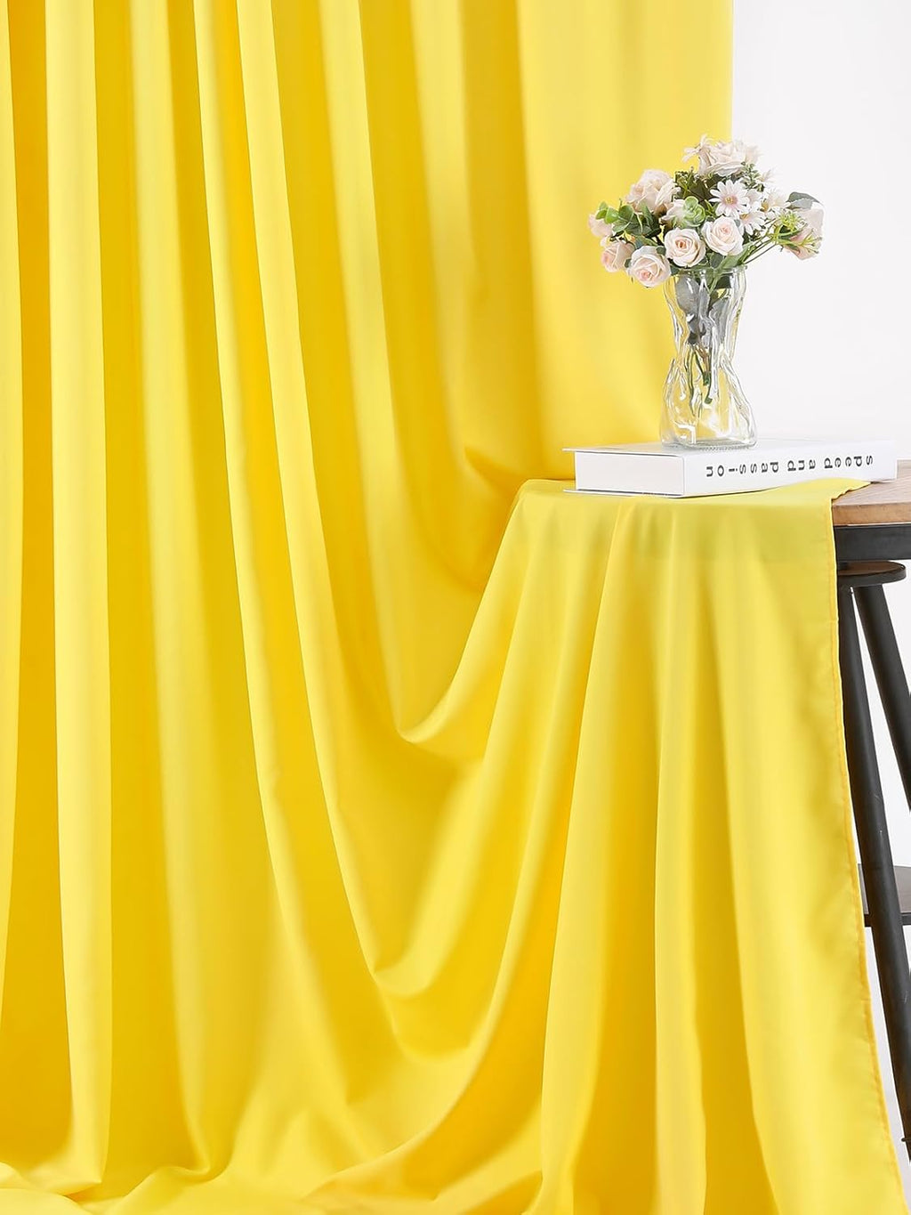 Yellow Backdrop Curtains 4 Panels 5ft x 10ft Lemon Yellow Curtain for Drapes Polyester Wrinkle Free Backdrop Birthday Party Baby Shower Decorations