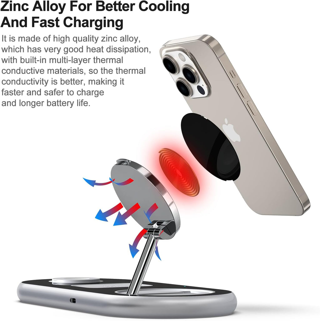 3 in 1 Charging Station for Apple Devices, Faster Mag-Safe Charger Stand, Magnetic Wireless Charger Station for iPhone 16 15 14 13 12 Pro Max Plus, Apple Watch iwacth & AirPods, Adjustable Angle
