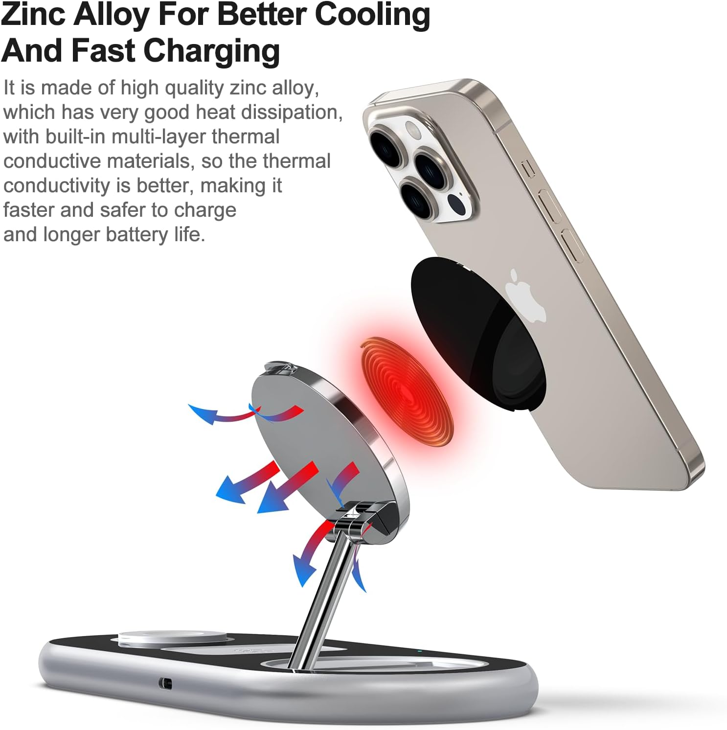 3 in 1 Charging Station for Apple Devices, Faster Mag-Safe Charger Stand, Magnetic Wireless Charger Station for iPhone 16 15 14 13 12 Pro Max Plus, Apple Watch iwacth & AirPods, Adjustable Angle