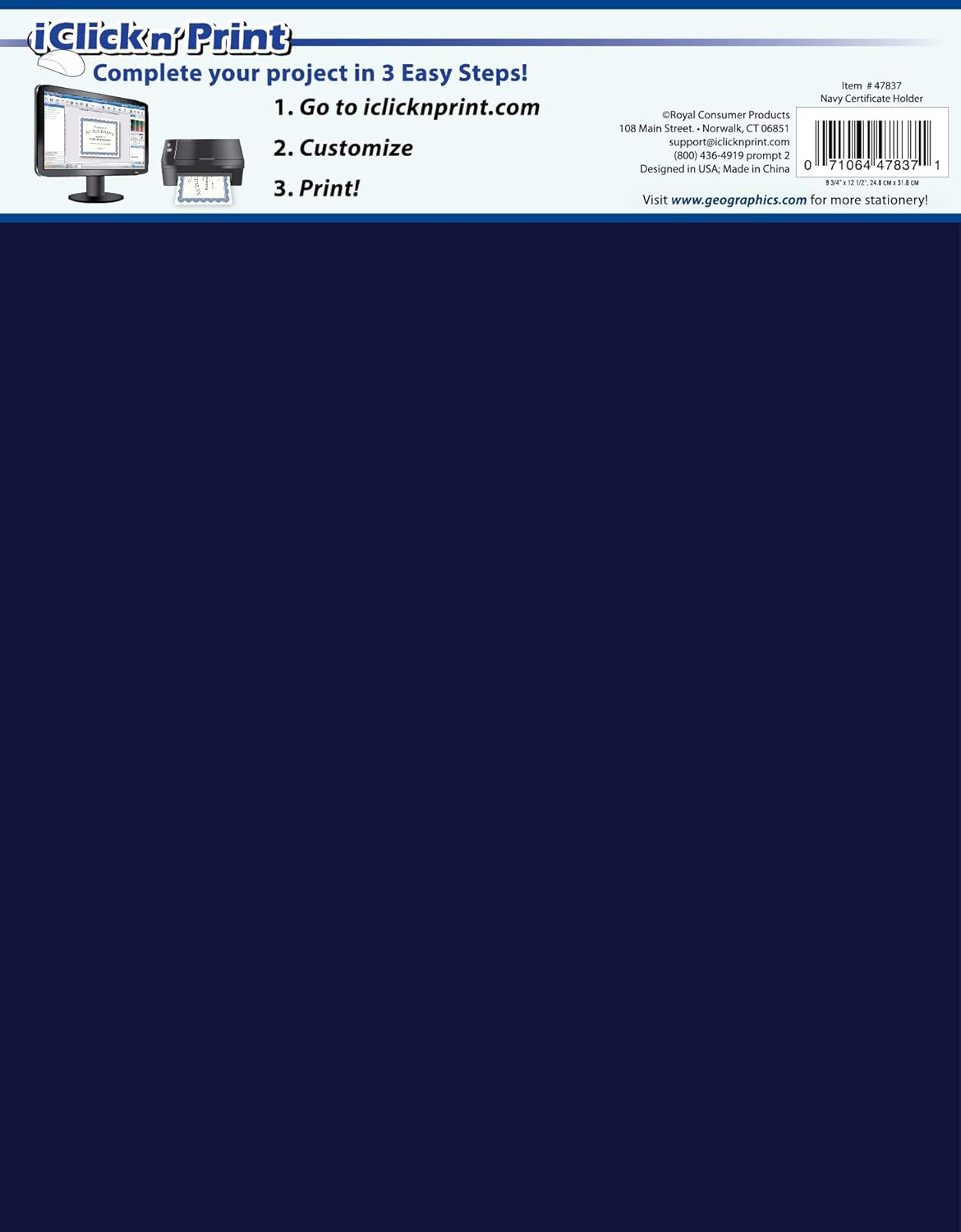 Certificate Holders - Tri-Fold Navy Linen 9.25x12.5 Inches - Embossed Die-Cut 80 lb Cover Stock - Silver Medallion Foil Stamp - Ideal for Awards - 218 GSM Document Holder